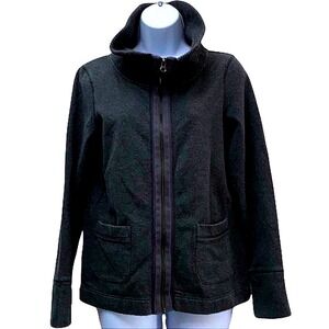 Eddie Bauer Womens Medium Charcoal Gray Full Zip Funnel Neck Fleece Sweatshirt